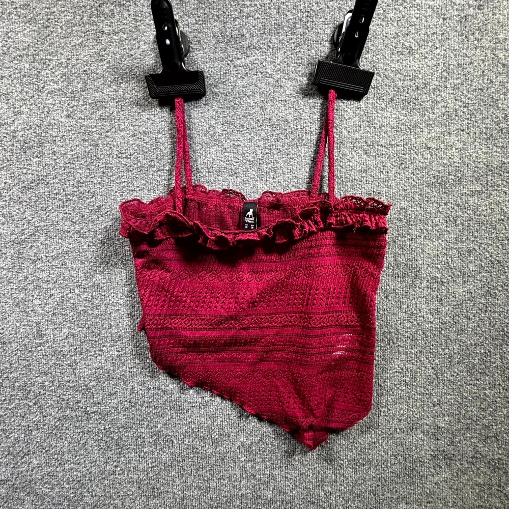 Cuidado Con El Perro Cami Top Women Medium Red Eyelet Asymmetric Spaghetti Strap